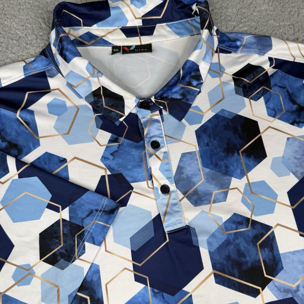 Yatta Golf Shirt Mens 4XL Blue Geometric Hexagon AOP Performance Polo Stretch